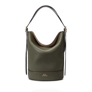 Polo Ralph Lauren Bellport Olive Green Leather Bucket Bag Small